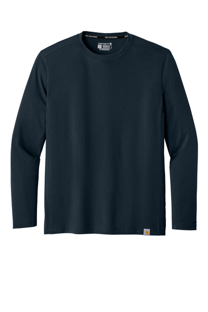 Front View of Navy Carhartt Force Sun Defender Long Sleeve T-Shirt CT106972