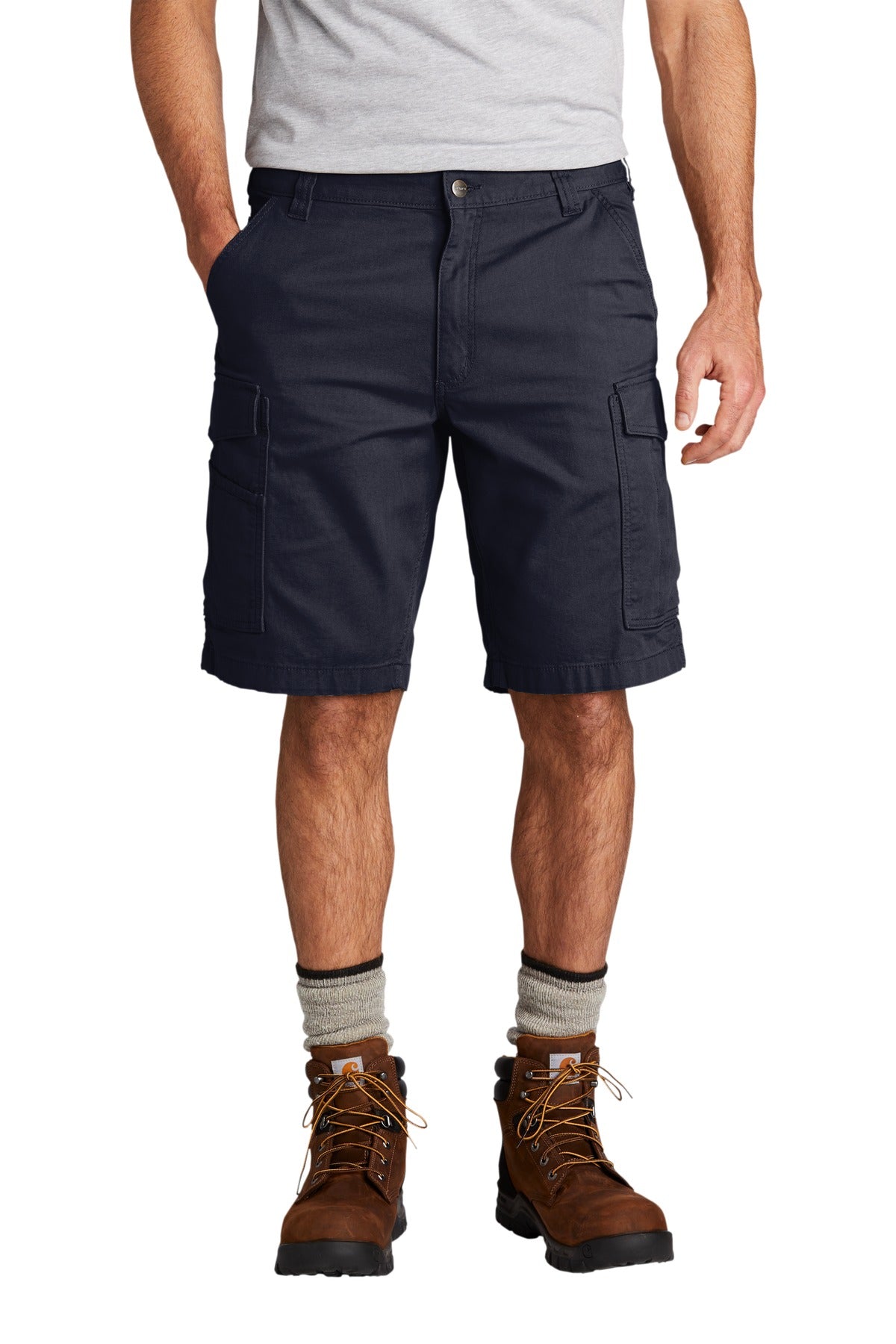 Front View of Navy Carhartt Rugged Flex Rigby Cargo Short CT103542