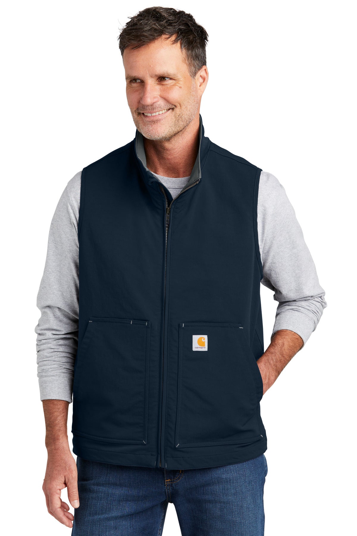 Front View of Navy Carhartt Super Dux Soft Shell Vest CT105535