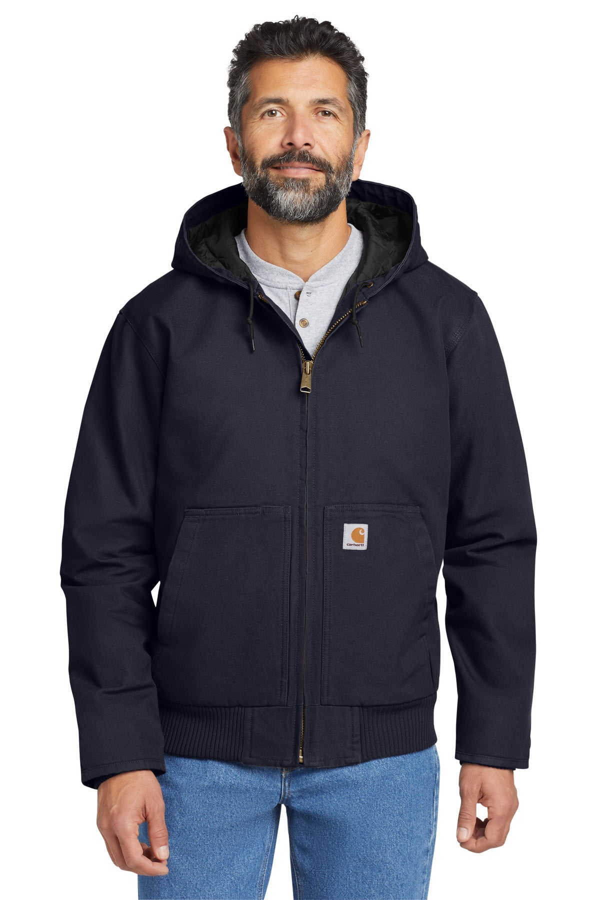 Front View of Navy Carhartt Tall Washed Duck Active Jac. CTT104050