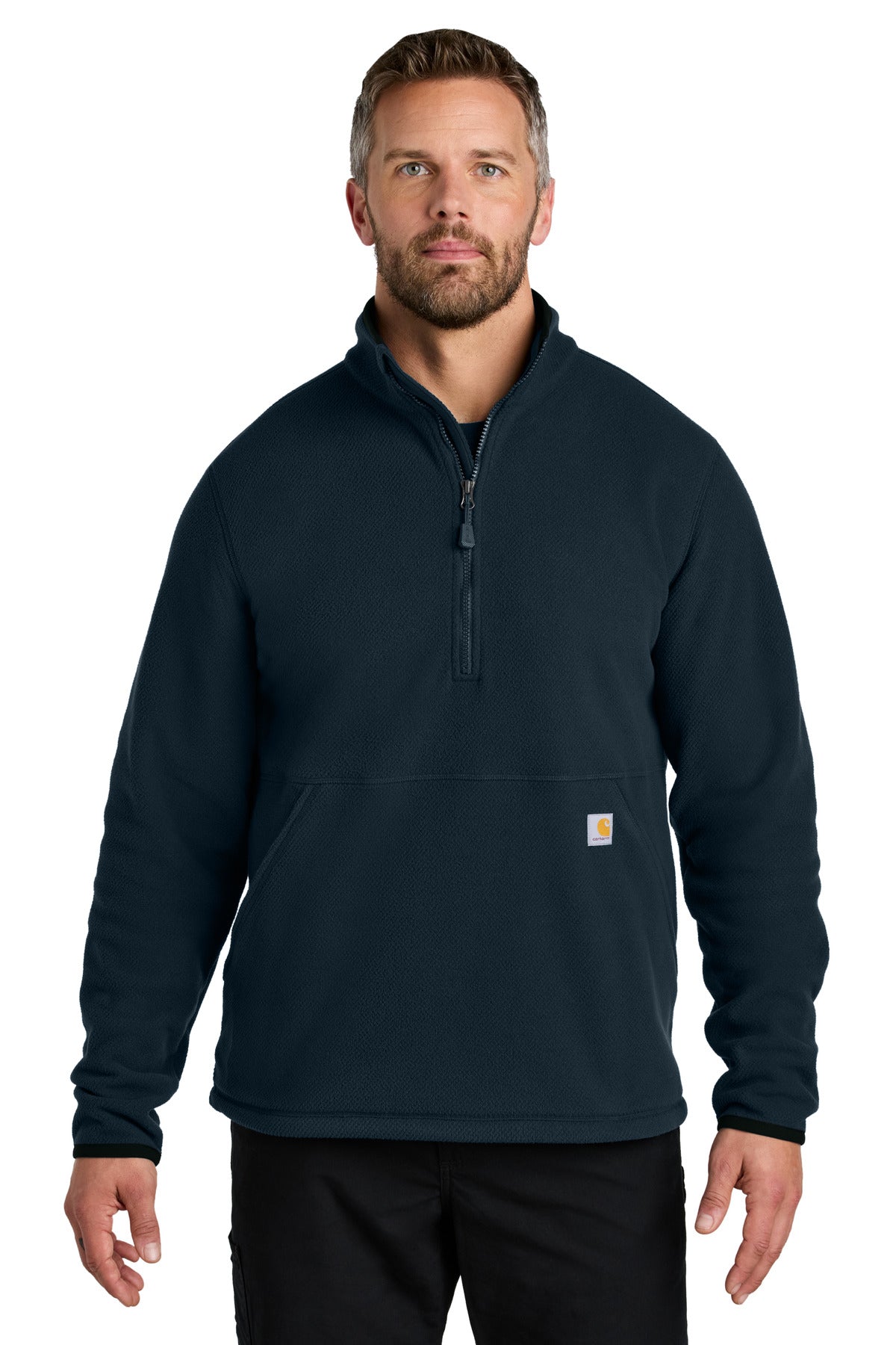 Front View of Navy Carhartt Textured 1/2-Zip Fleece Jacket CT106417