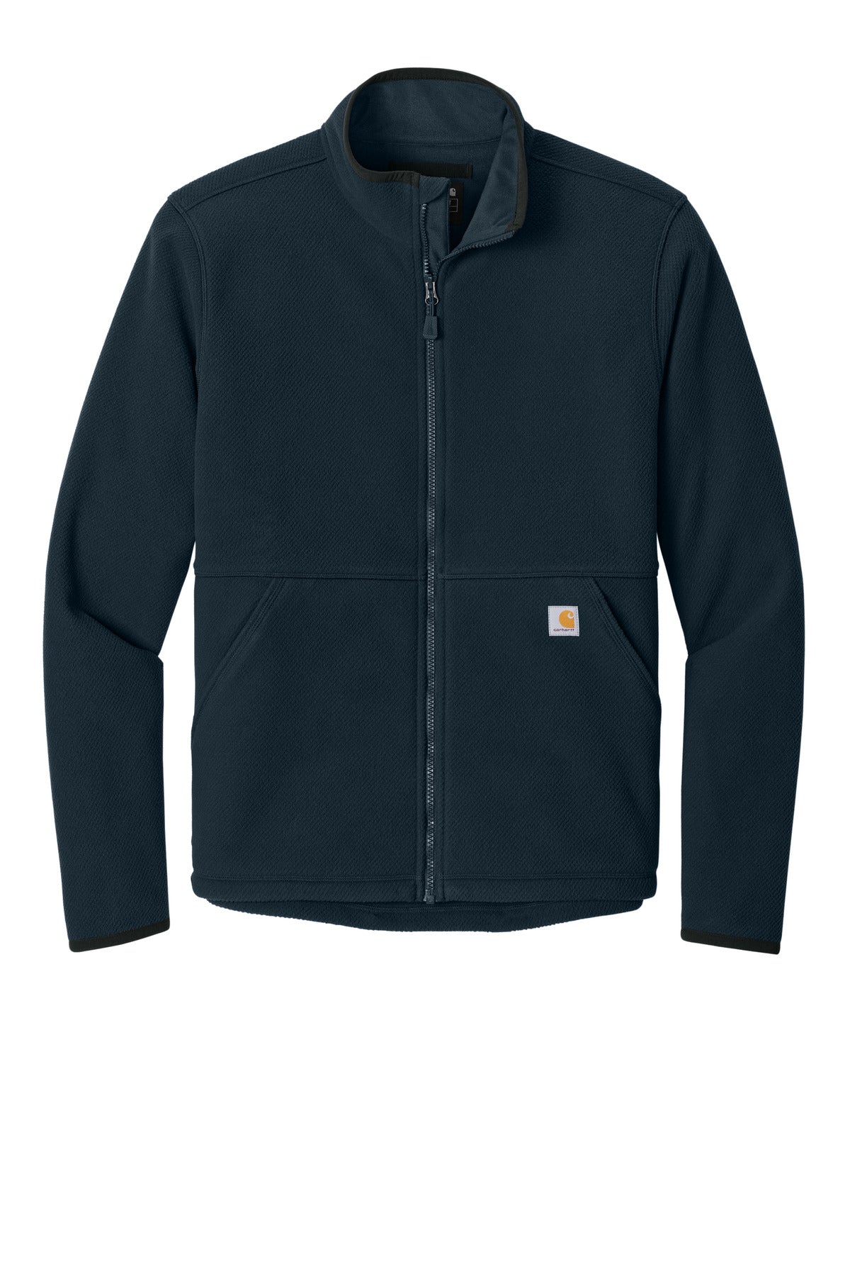 Front View of Navy Carhartt Textured Full-Zip Fleece Jacket CT106416