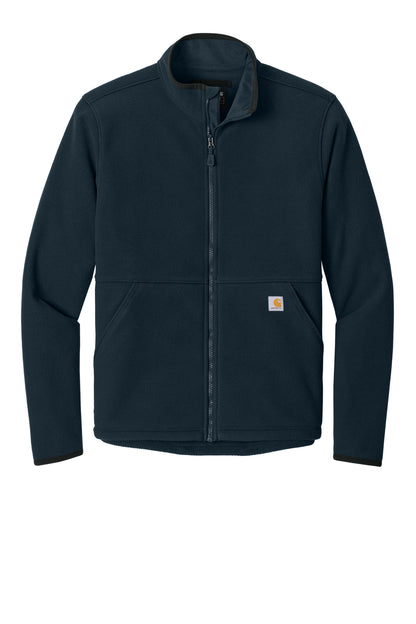 Front View of Navy Carhartt Textured Full-Zip Fleece Jacket CT106416