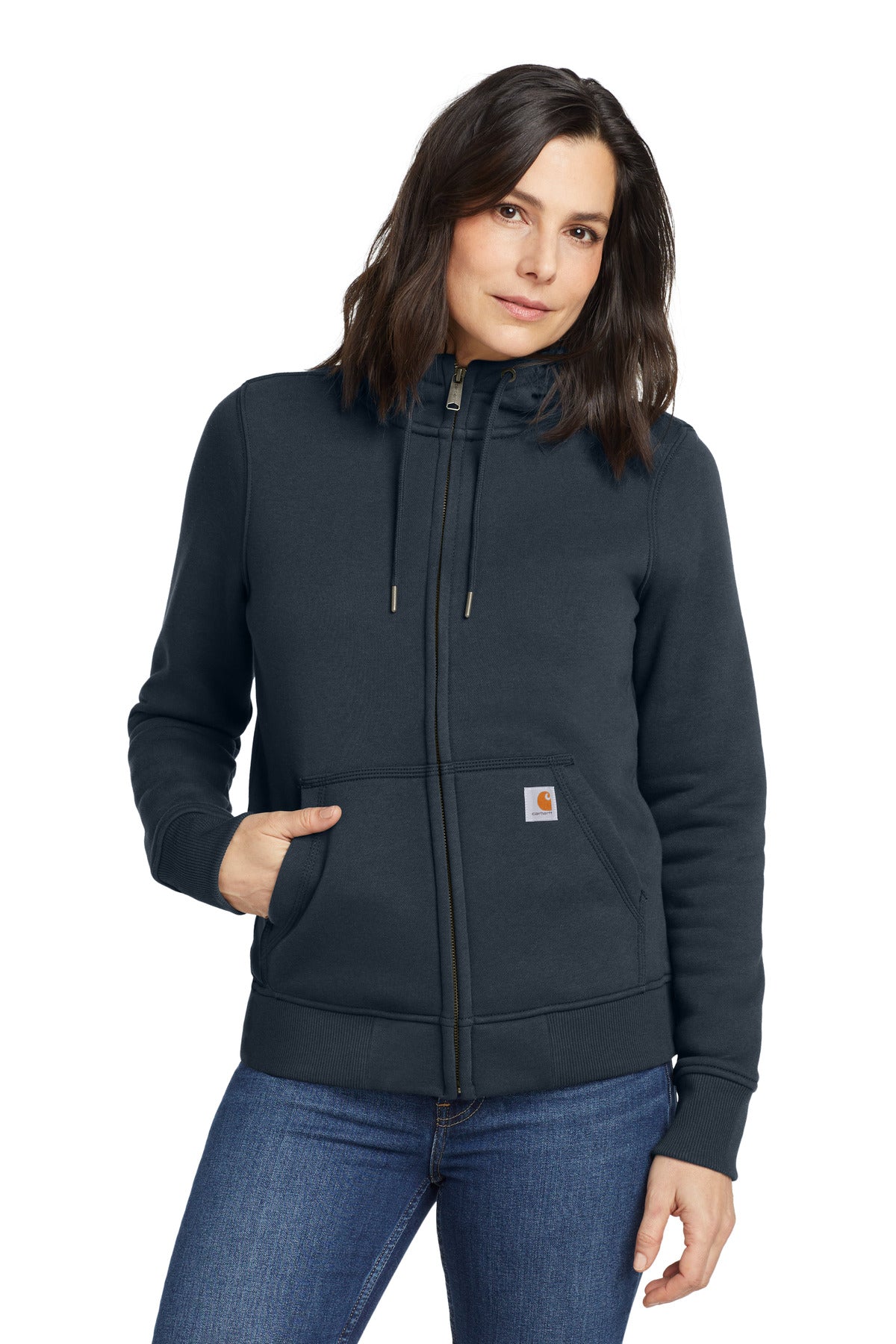 Front View of Navy Carhartt Women's Clarksburg Full-Zip Hoodie CT102788