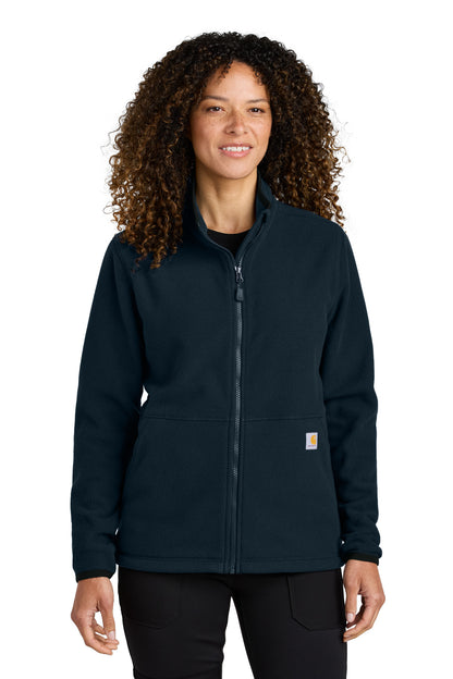 Front View of Navy Carhartt Women's Textured Full-Zip Fleece Jacket CT106419