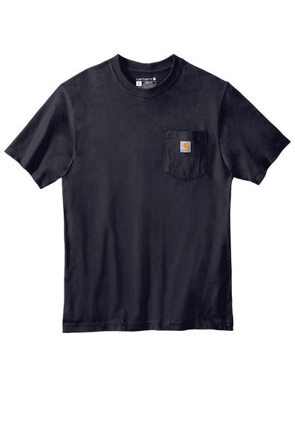 Front View of Navy Carhartt Workwear Pocket Short Sleeve T-Shirt. CTK87