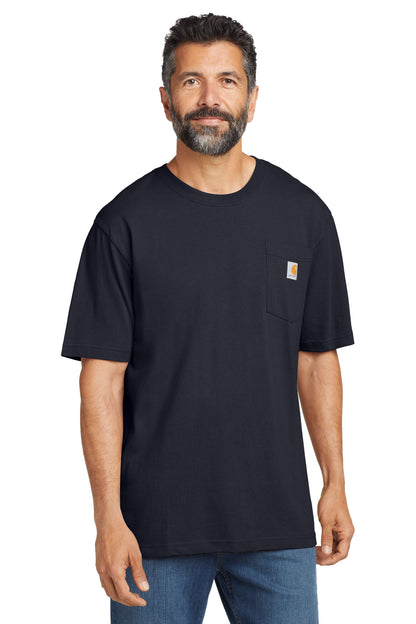Front View of Navy Carhartt Workwear Pocket Short Sleeve T-Shirt. CTK87