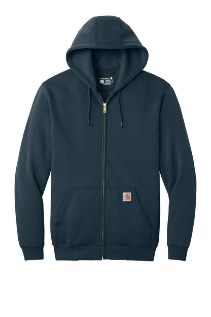 Front View of New Navy Carhartt Midweight Hooded Zip-Front Sweatshirt. CTK122