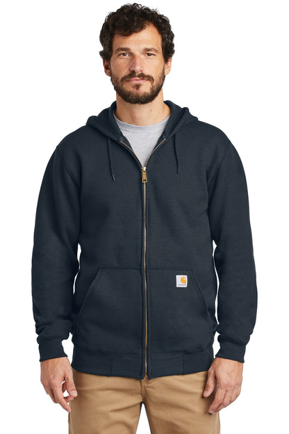 Front View of New Navy Carhartt Midweight Hooded Zip-Front Sweatshirt. CTK122