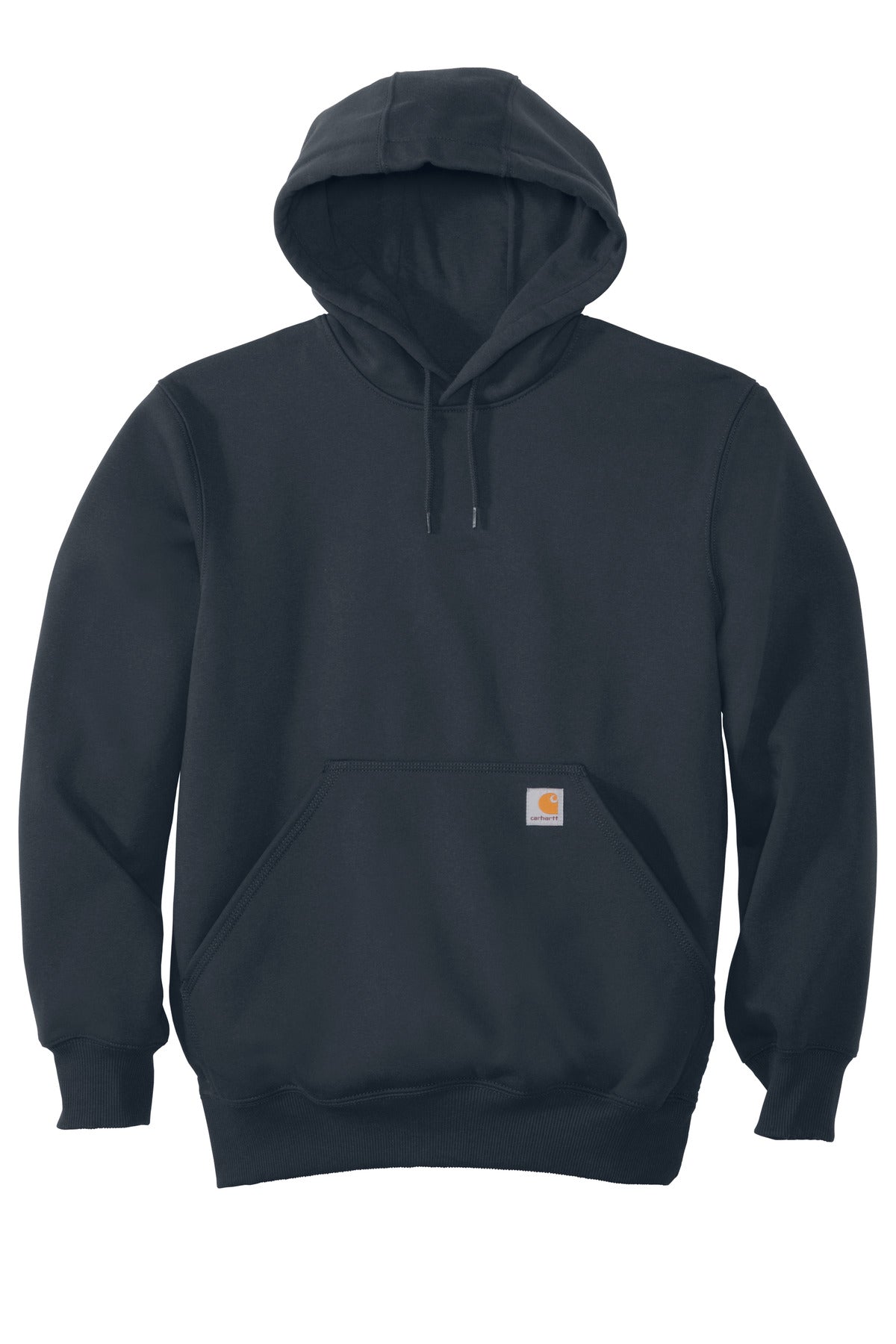 Front View of New Navy Carhartt Rain Defender Paxton Heavyweight Hooded Sweatshirt. CT100615