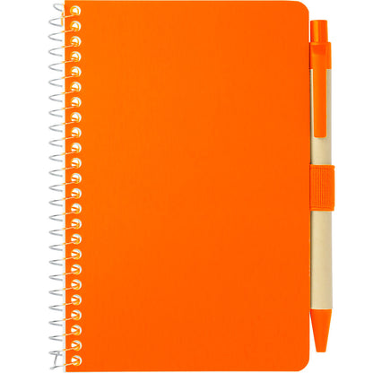 Front View of Orange 4" x 6" FSC® Mix Pocket Spiral Notebook with Pen plain