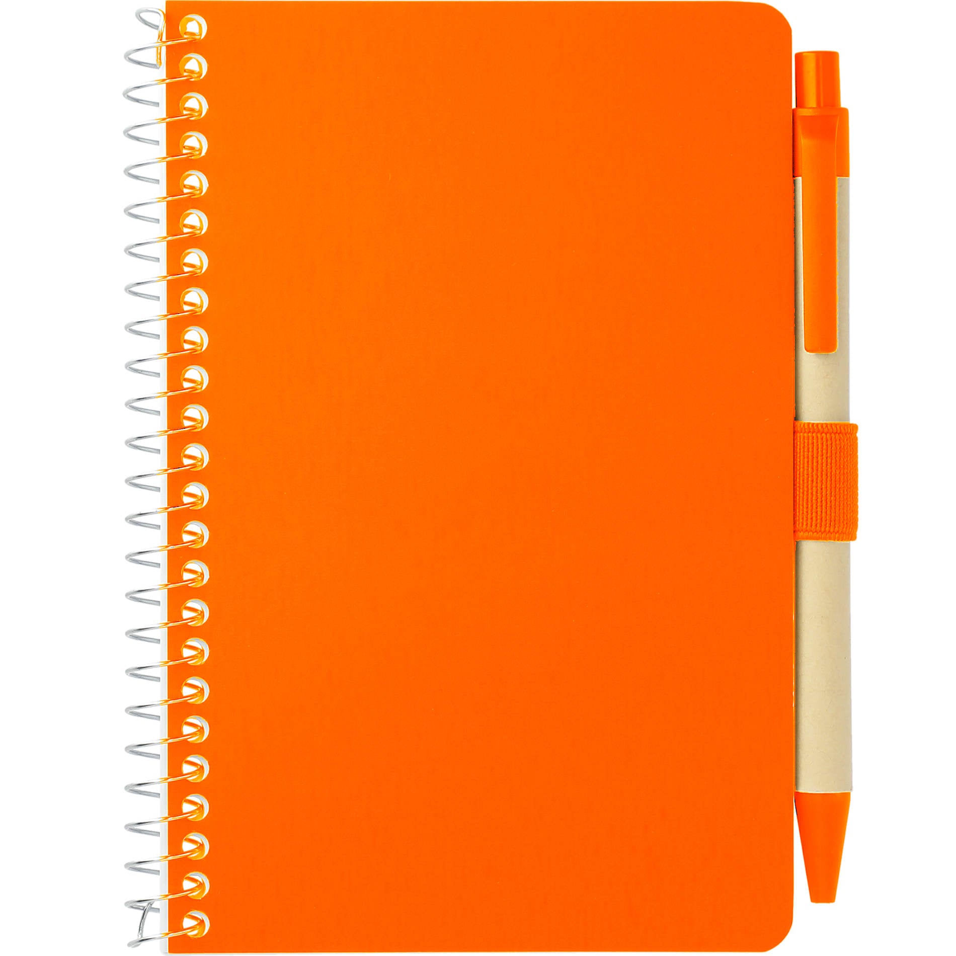 Front View of Orange 4" x 6" FSC® Mix Pocket Spiral Notebook with Pen plain