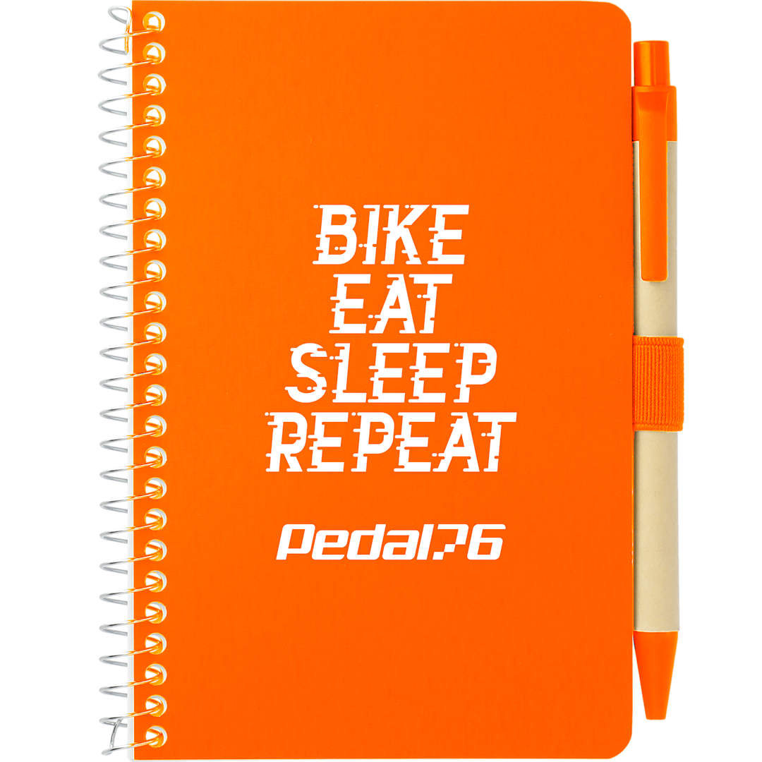Front View of Orange 4" x 6" FSC® Mix Pocket Spiral Notebook with Pen
