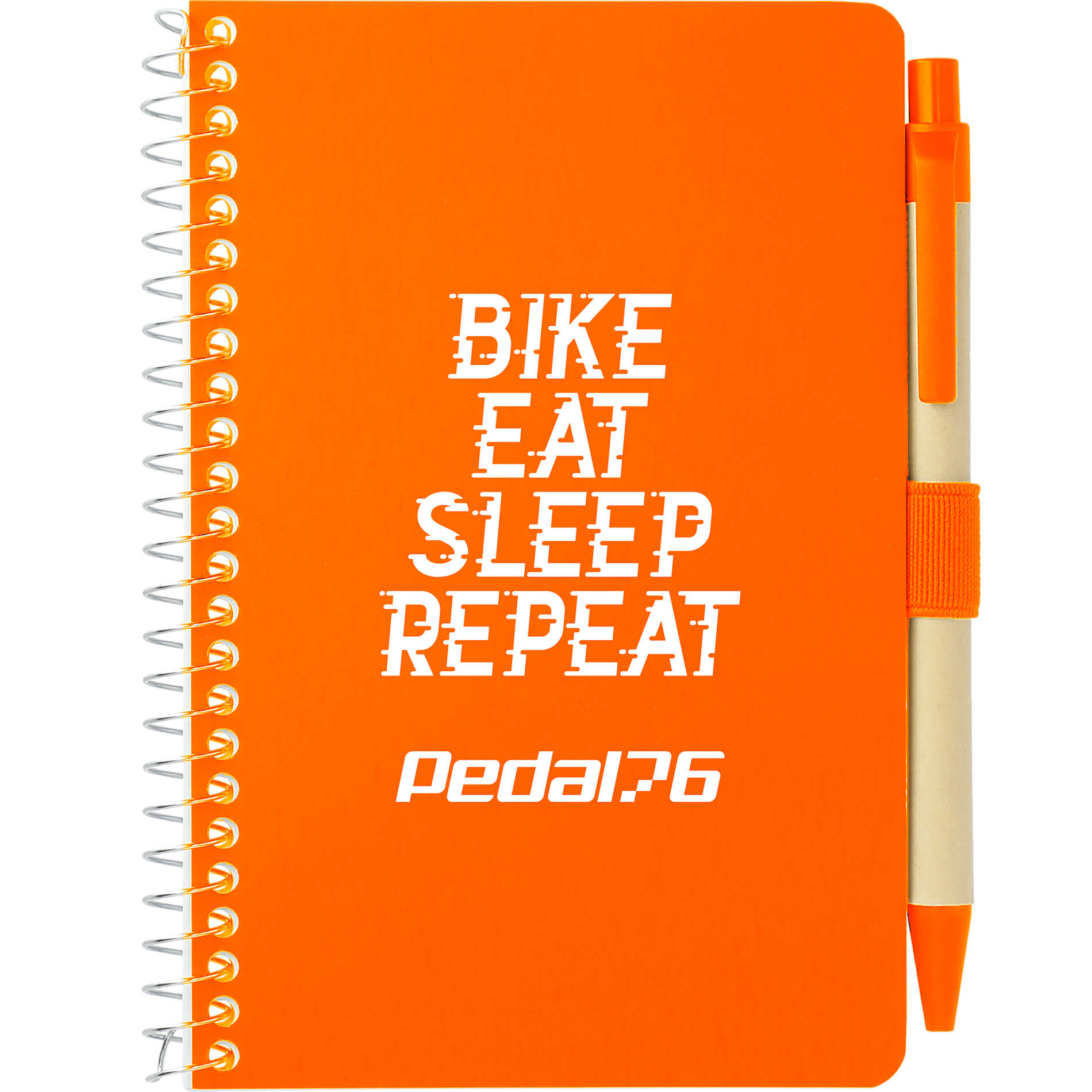 Front View of Orange 4" x 6" FSC® Mix Pocket Spiral Notebook with Pen