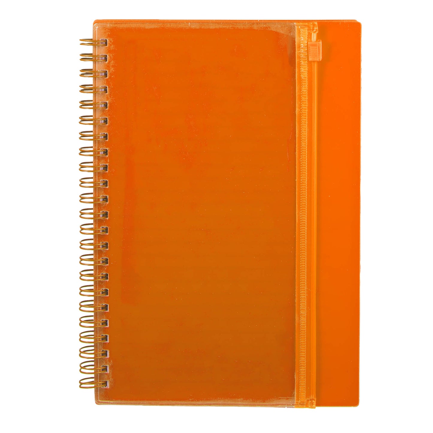 Front View of Orange 5.5" x 8.5" Spiral Notebook with Clear Pocket plain