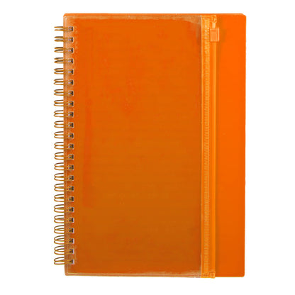 Front View of Orange 5.5" x 8.5" Spiral Notebook with Clear Pocket plain