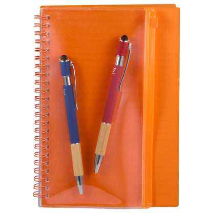 Front View of Orange 5.5" x 8.5" Spiral Notebook with Clear Pocket plain