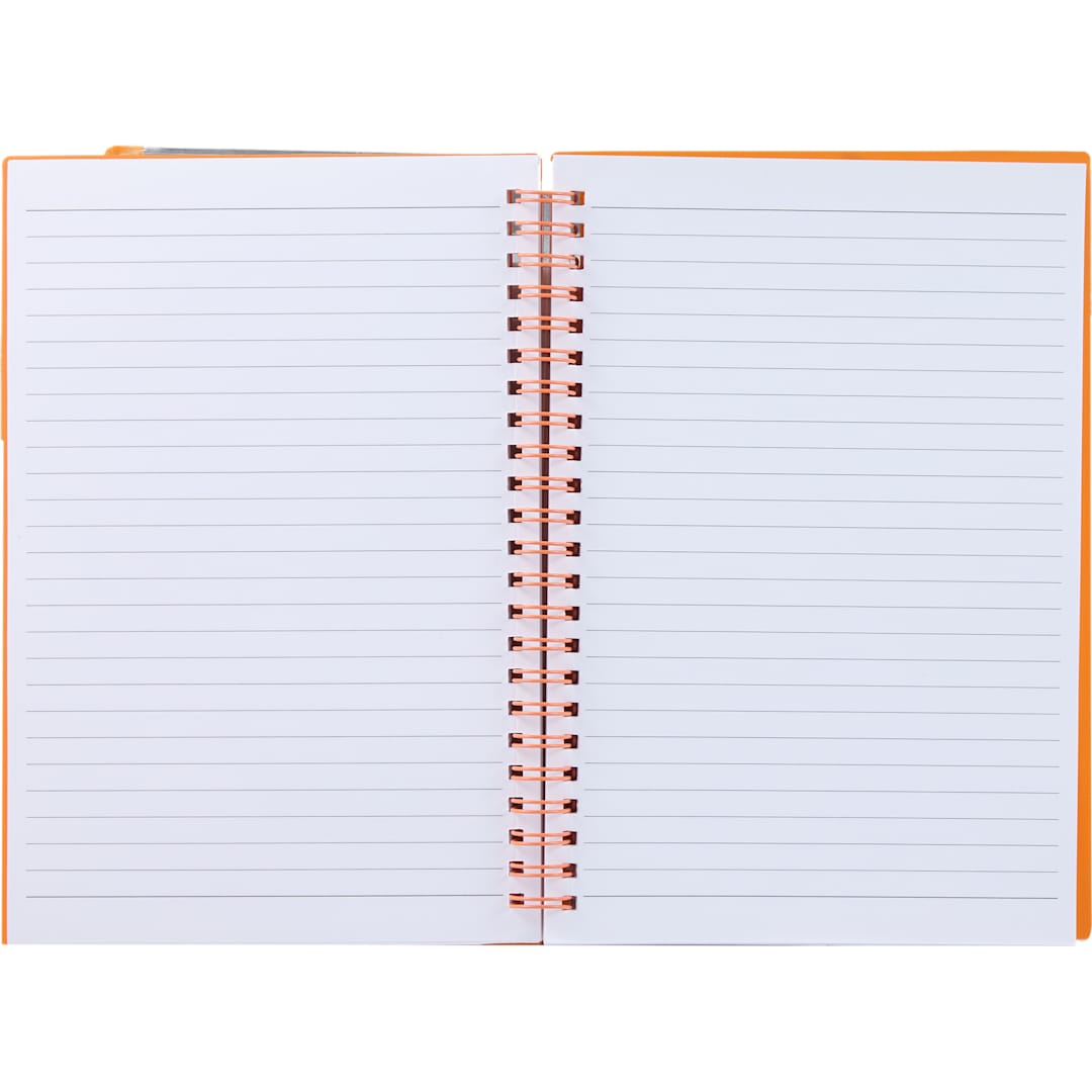 Front View of Orange 5.5" x 8.5" Spiral Notebook with Clear Pocket plain
