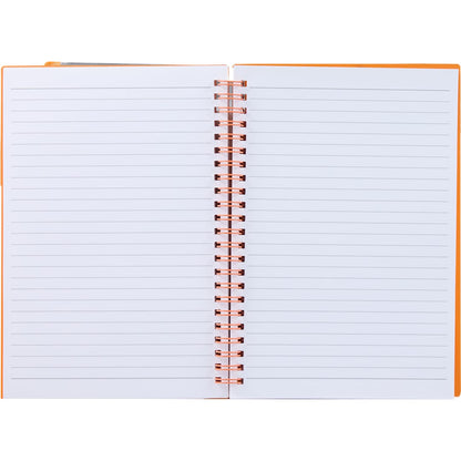 Front View of Orange 5.5" x 8.5" Spiral Notebook with Clear Pocket plain