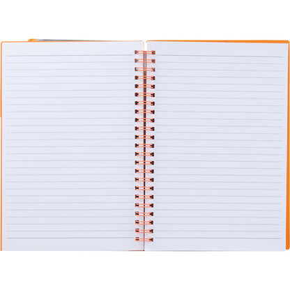 Front View of Orange 5.5" x 8.5" Spiral Notebook with Clear Pocket plain
