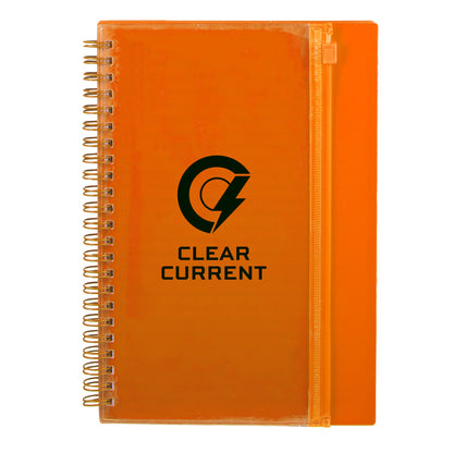 Front View of Orange 5.5" x 8.5" Spiral Notebook with Clear Pocket