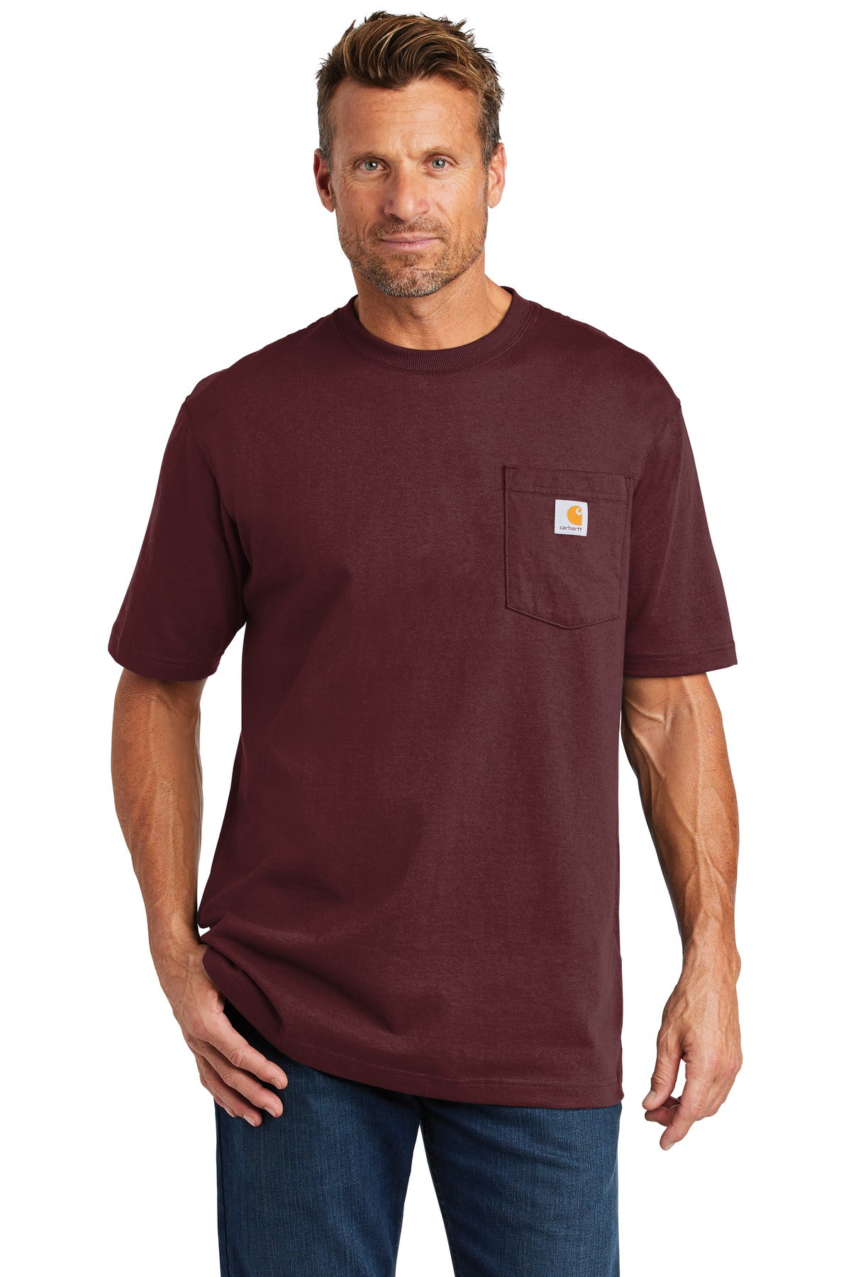 Front View of Port Carhartt Workwear Pocket Short Sleeve T-Shirt. CTK87