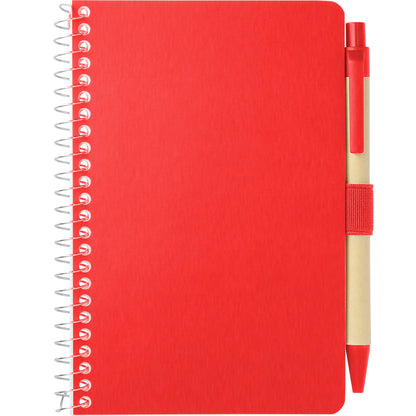 Front View of Red 4" x 6" FSC® Mix Pocket Spiral Notebook with Pen plain