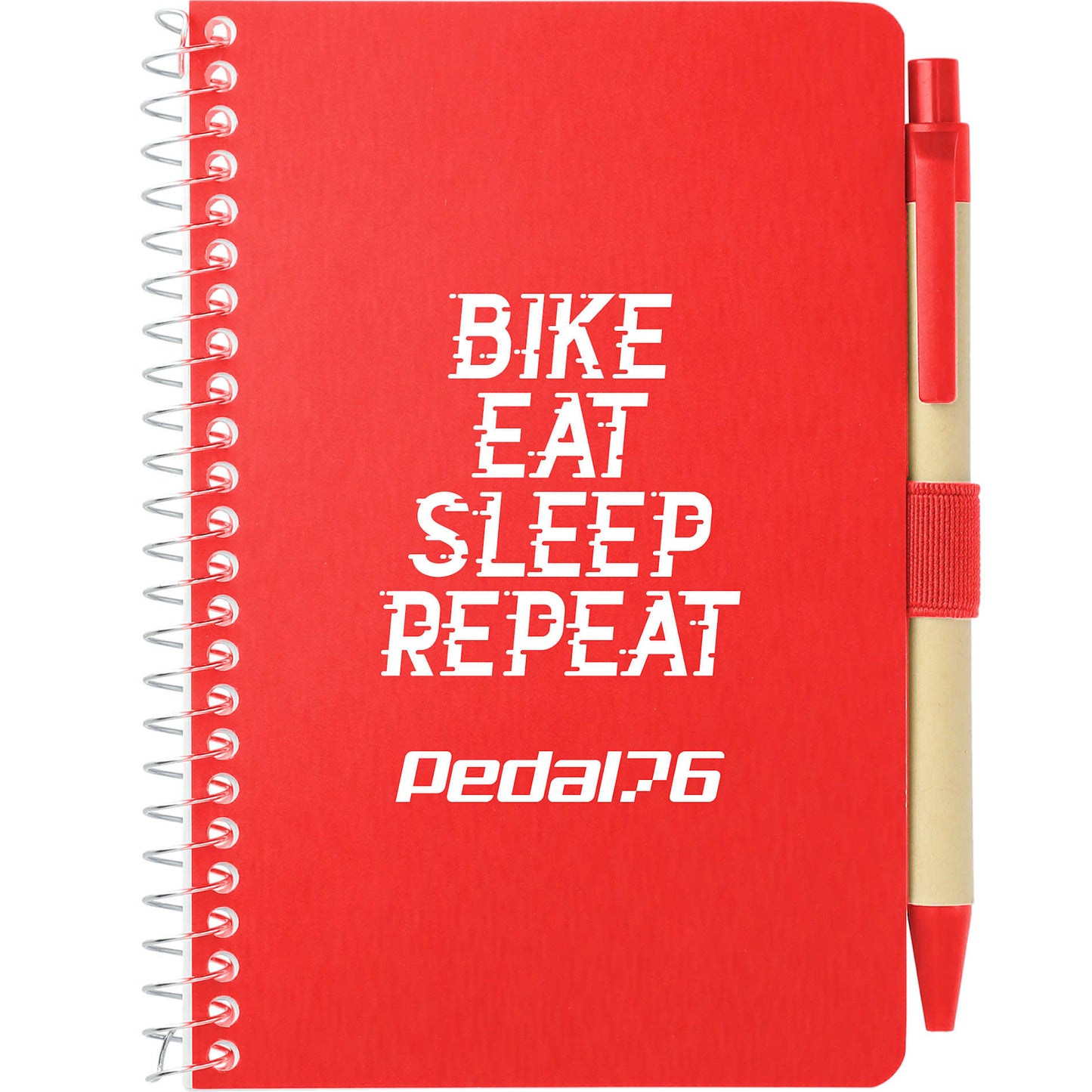 Front View of Red 4" x 6" FSC® Mix Pocket Spiral Notebook with Pen