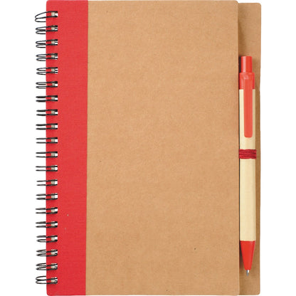 Front View of Red 5" x 7" FSC® Mix Eco Spiral Notebook with Pen plain