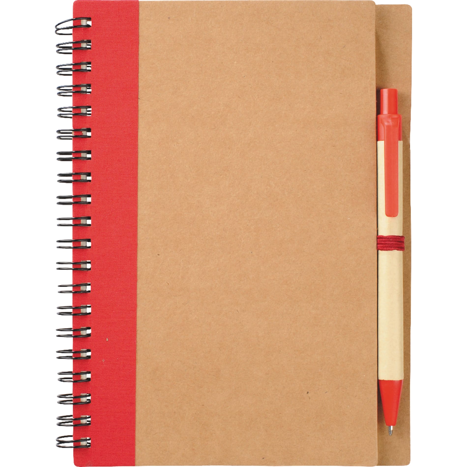 Front View of Red 5" x 7" FSC® Mix Eco Spiral Notebook with Pen plain