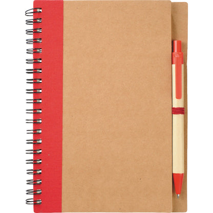 Front View of Red 5" x 7" FSC® Mix Eco Spiral Notebook with Pen plain