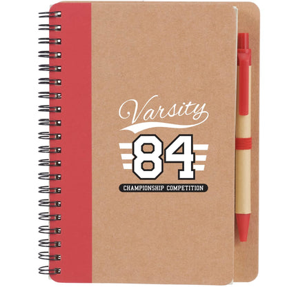 Front View of Red 5" x 7" FSC® Mix Eco Spiral Notebook with Pen