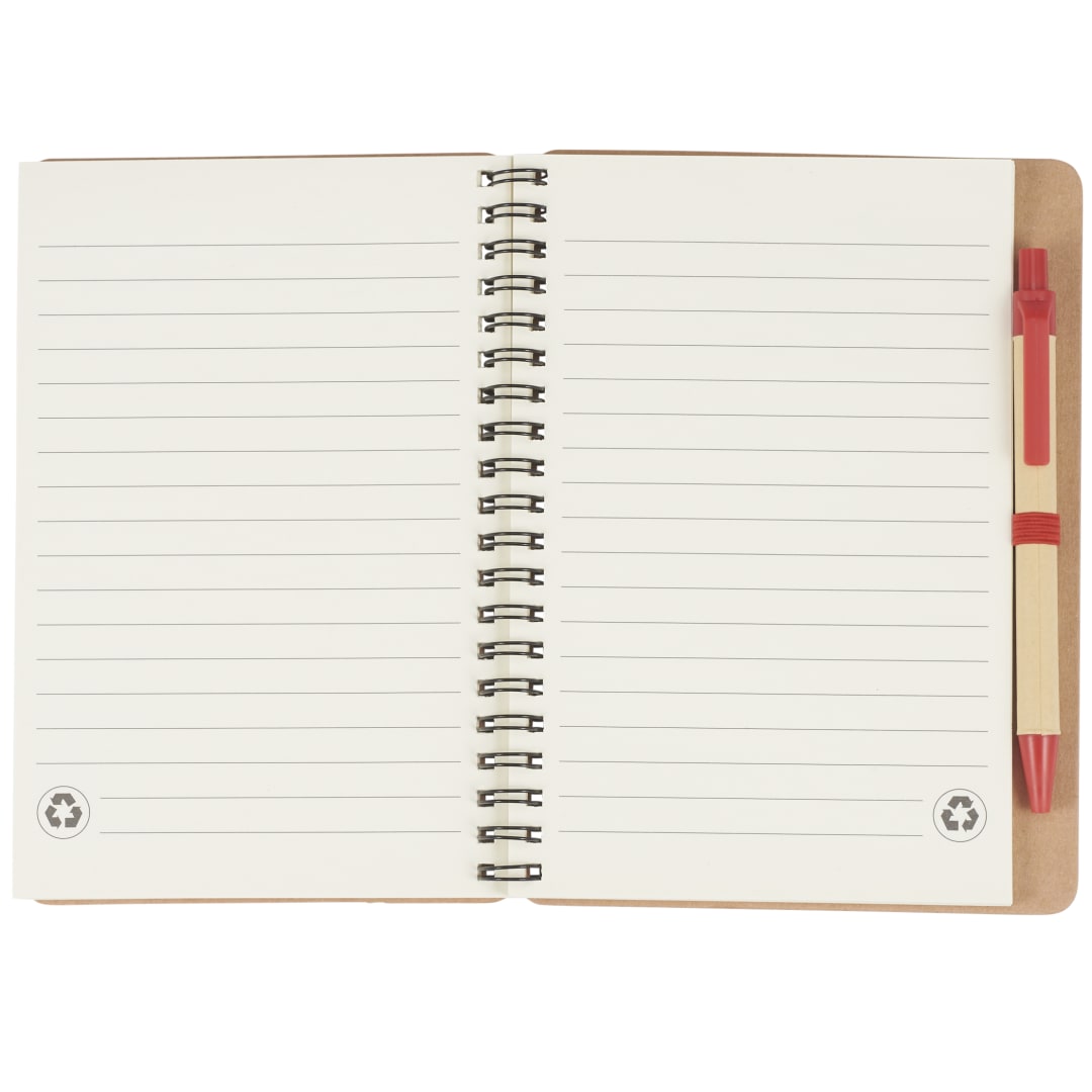 Front View of Red 5" x 7" FSC® Mix Eco Spiral Notebook with Pen