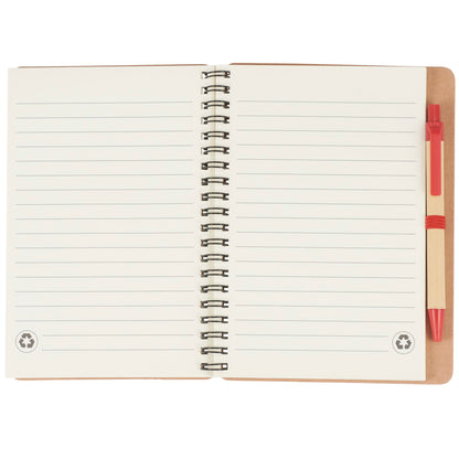 Front View of Red 5" x 7" FSC® Mix Eco Spiral Notebook with Pen