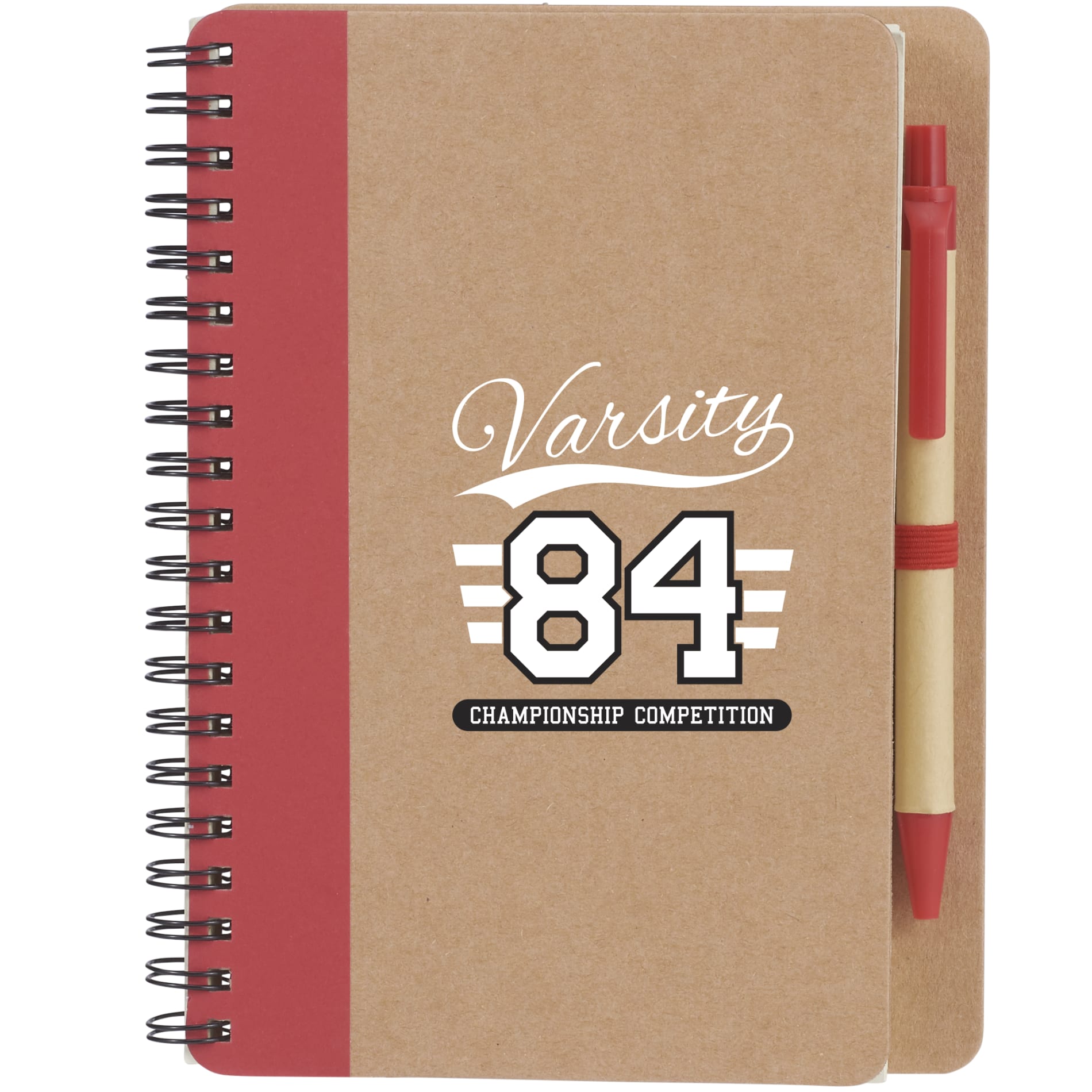Front View of Red 5" x 7" FSC® Mix Eco Spiral Notebook with Pen