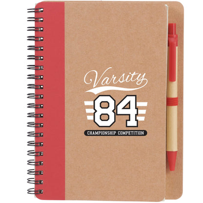Front View of Red 5" x 7" FSC® Mix Eco Spiral Notebook with Pen