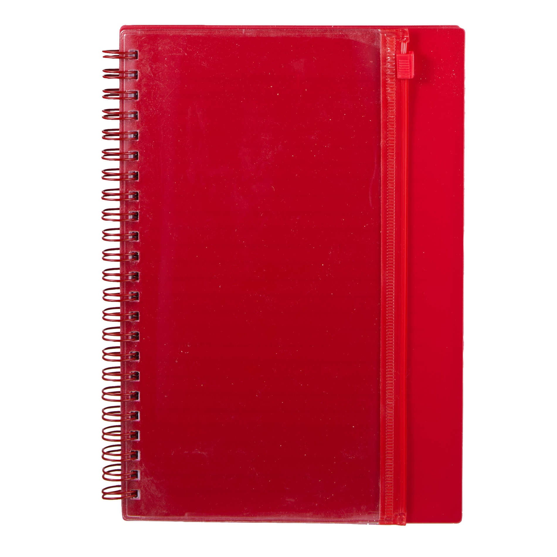 Front View of Red 5.5" x 8.5" Spiral Notebook with Clear Pocket plain
