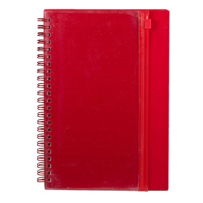 Front View of Red 5.5" x 8.5" Spiral Notebook with Clear Pocket plain