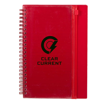 Front View of Red 5.5" x 8.5" Spiral Notebook with Clear Pocket