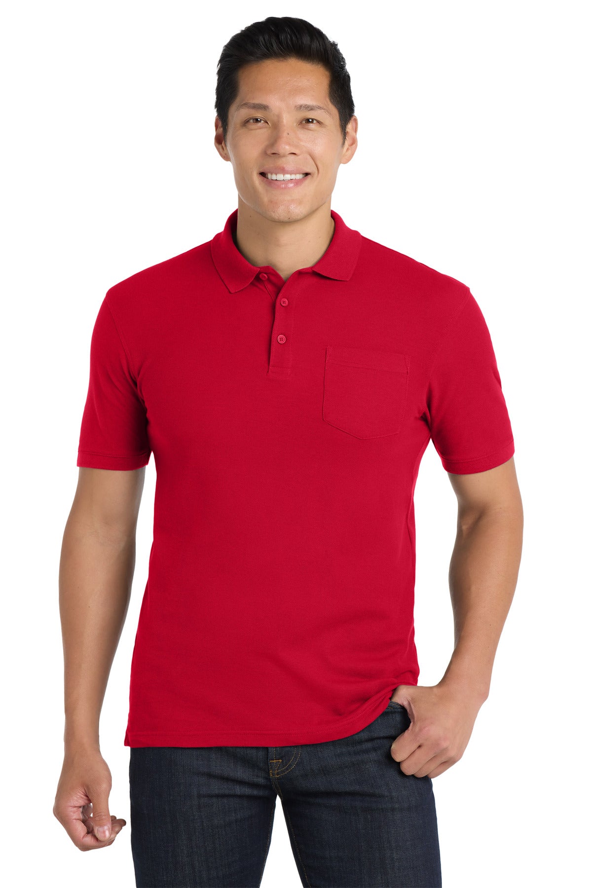 Front View of Rich Red Port Authority Core Classic Pique Pocket Polo. K100P