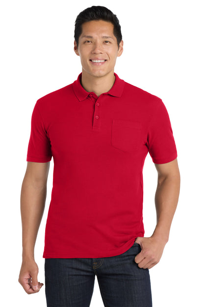 Front View of Rich Red Port Authority Core Classic Pique Pocket Polo. K100P
