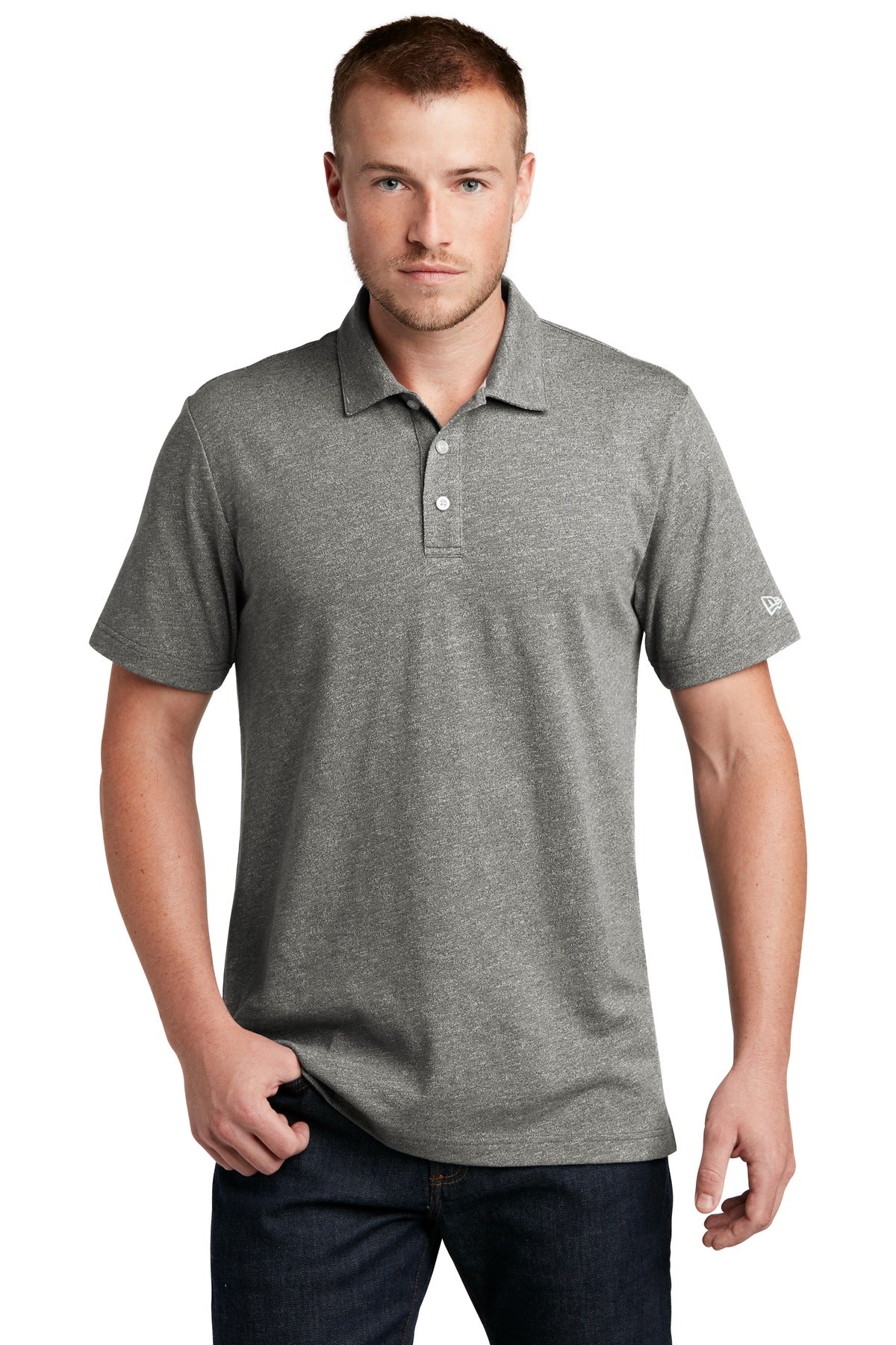 Front View of Shad Grey Twst New Era Slub Twist Polo NEA301