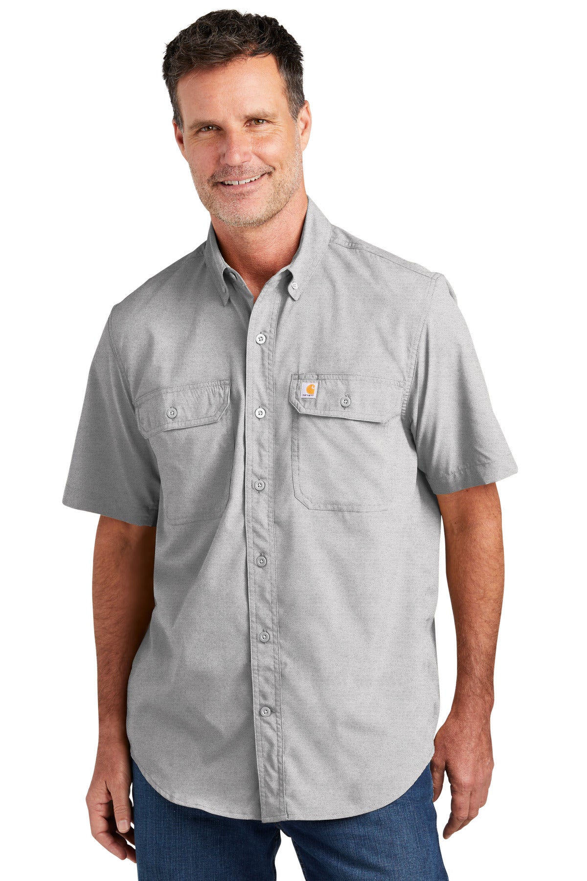 Front View of Steel Carhartt Force Solid Short Sleeve Shirt CT105292