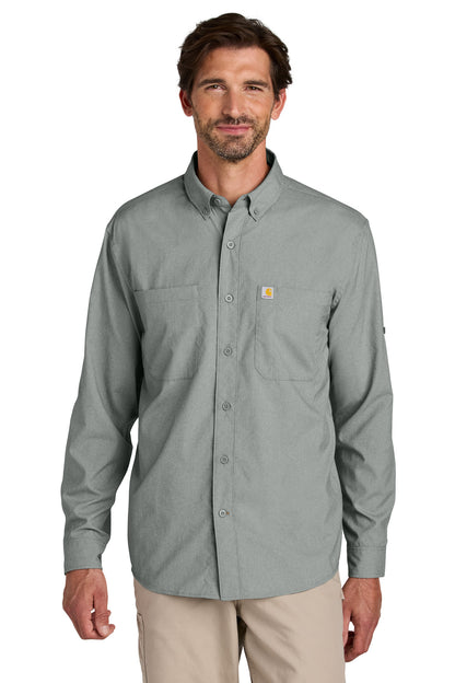 Front View of Steel Carhartt Force Sun Defender Long Sleeve Shirt CT107106