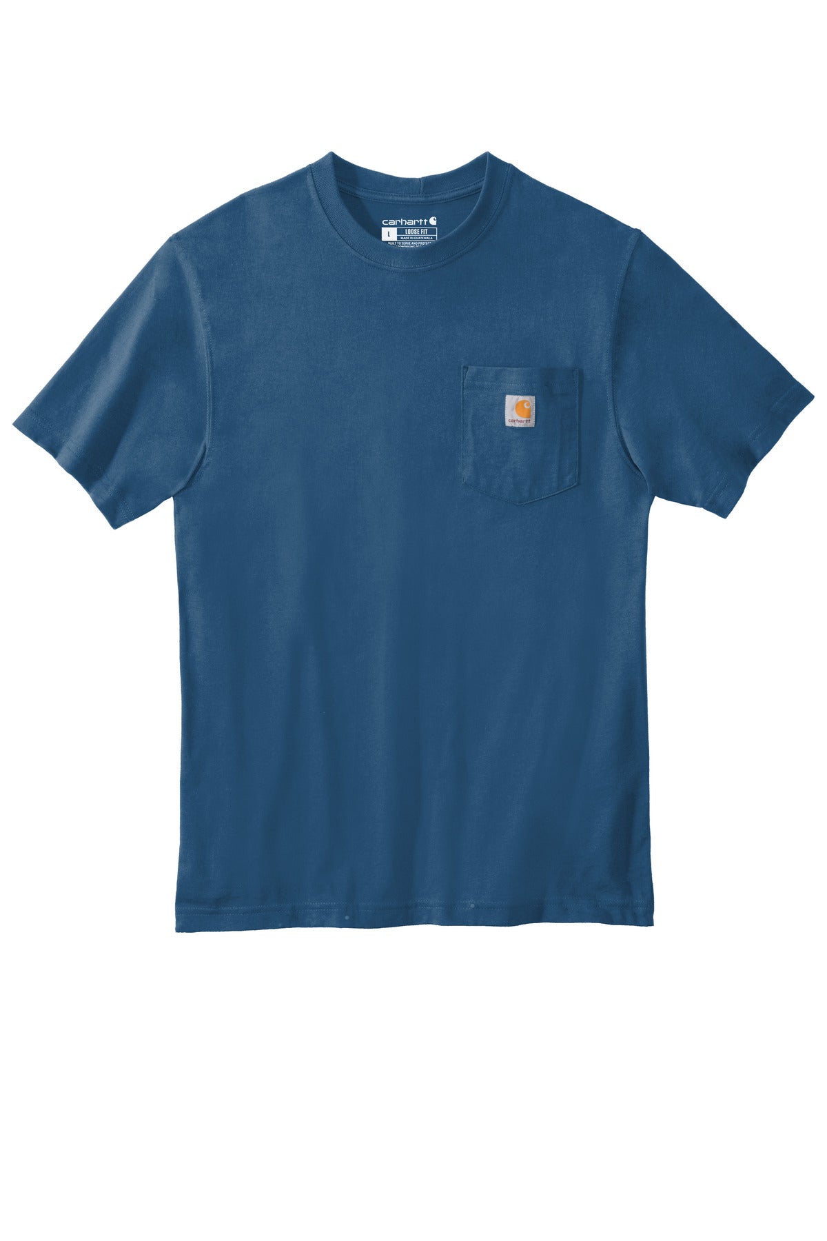 Front View of Stream Blue Carhartt Workwear Pocket Short Sleeve T-Shirt. CTK87