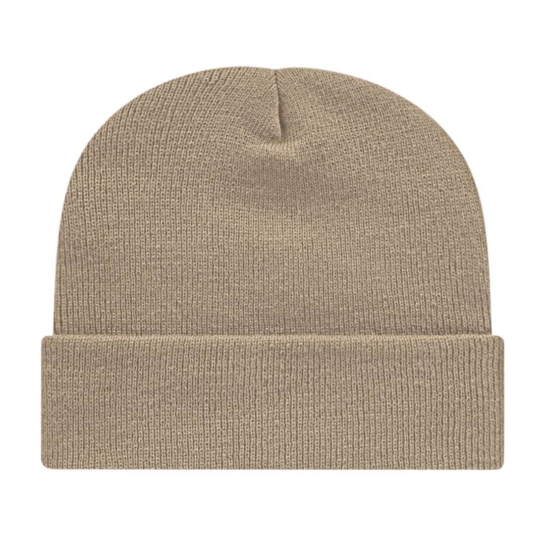 Front View of Tan Cap America Knit Cap with Cuff plain