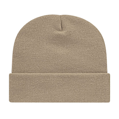 Front View of Tan Cap America Knit Cap with Cuff plain