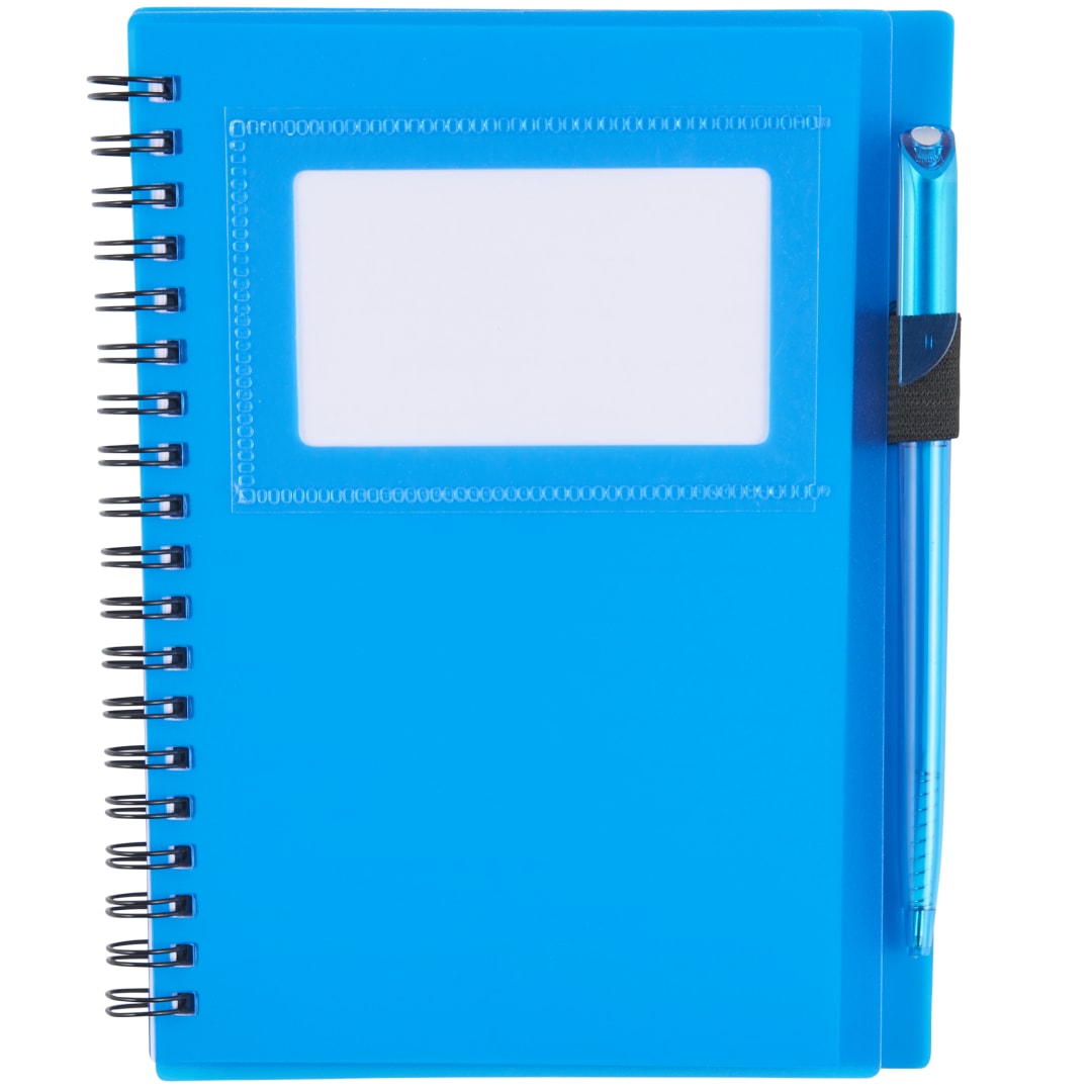 Front View of Translucent Blue (TBL) 5.5" x 7" FSC® Mix Star Spiral Notebook with Pen plain