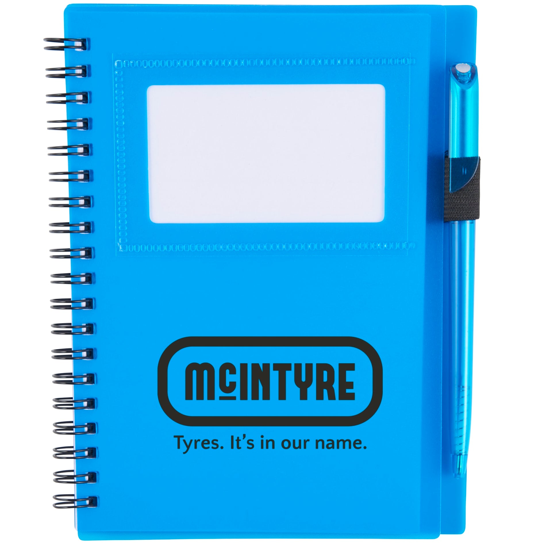 Front View of Translucent Blue (TBL) 5.5" x 7" FSC® Mix Star Spiral Notebook with Pen