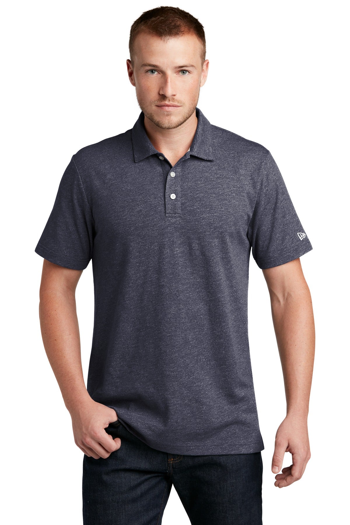 Front View of True Navy Twst New Era Slub Twist Polo NEA301